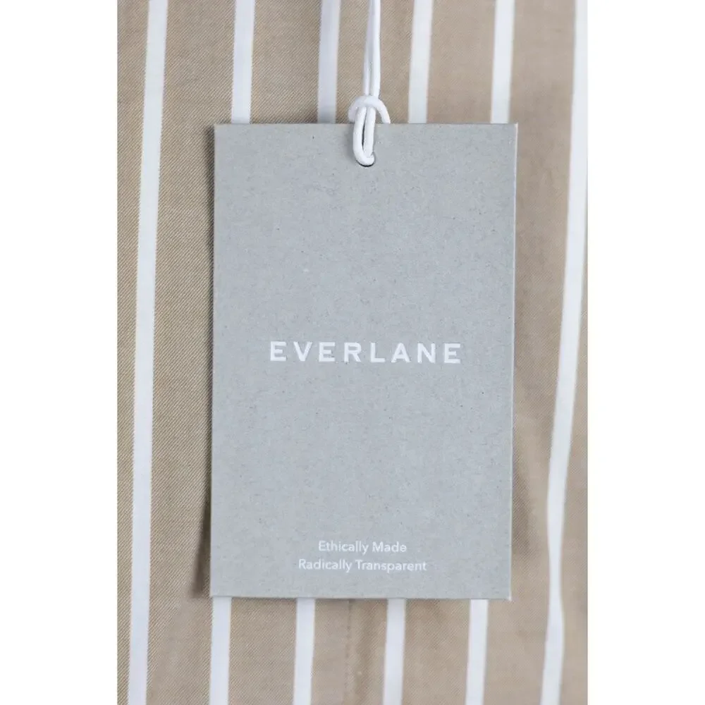 Everlane XS The Boxy Oxford Cropped Button Down Tan Stripe NWT